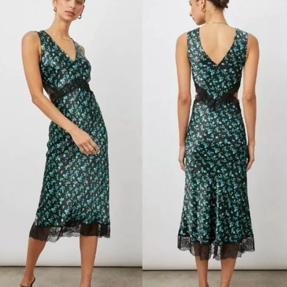 Rails Pandora Floral Satin Crepe Midi Dress Black 
Green SZ Small Fairy EUC - Picture 10 of 10